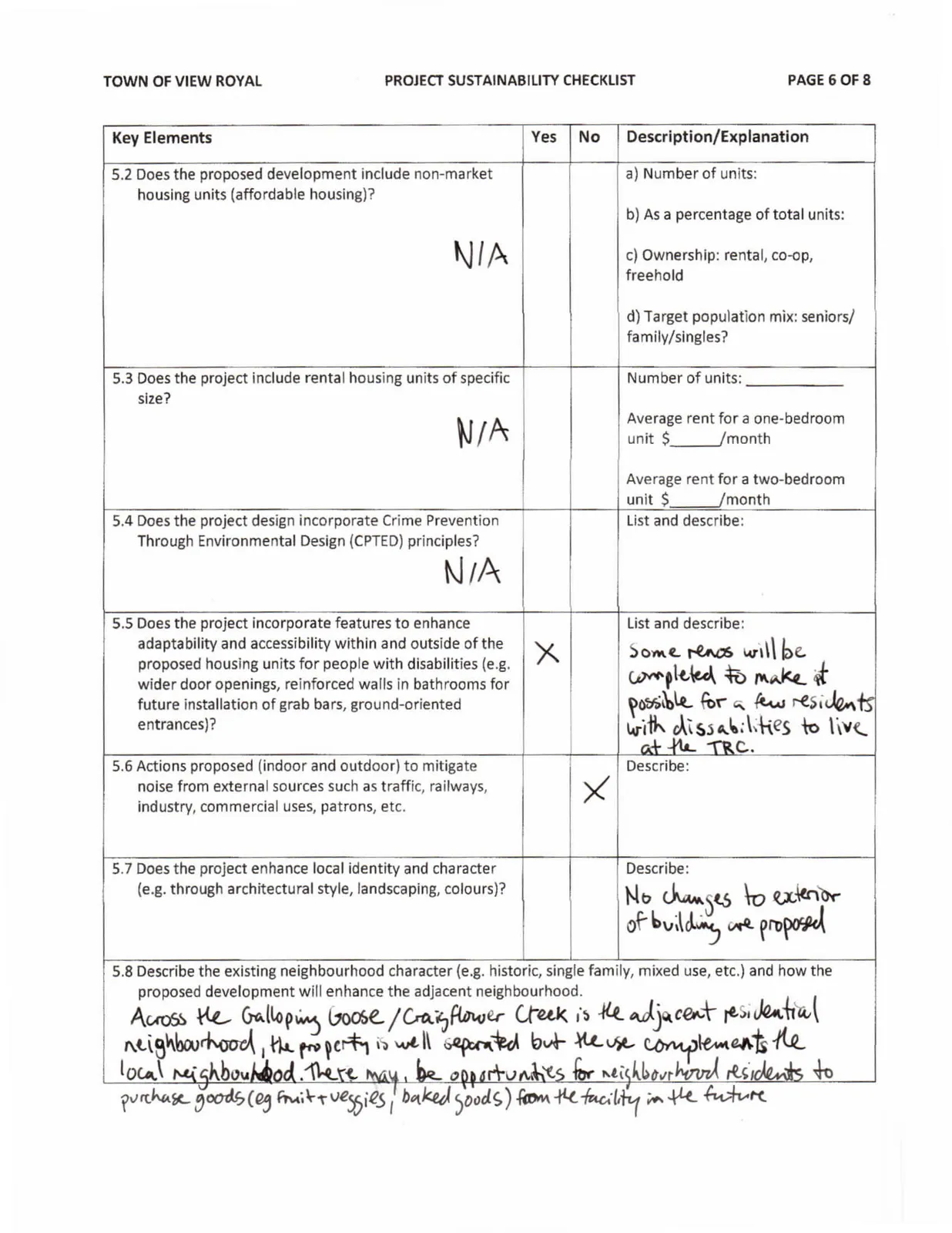 Sustainability Checklist Page 6 - Housing and Accessibility