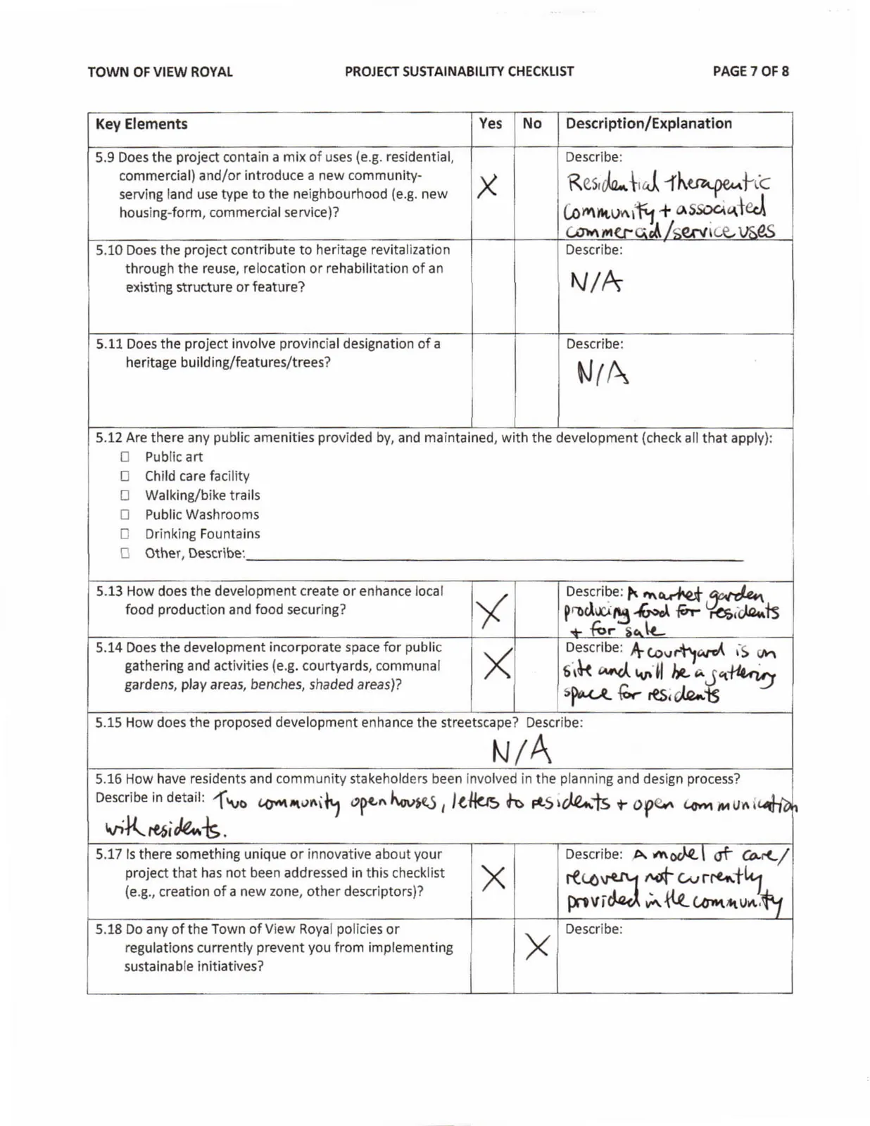 Sustainability Checklist Page 7 - Mix of Uses and Public Amenities