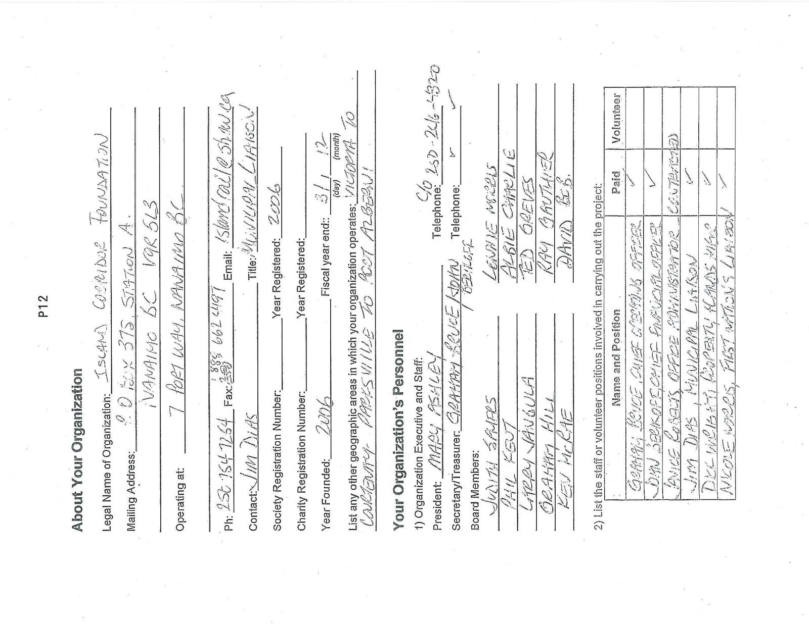 About Your Organization form details