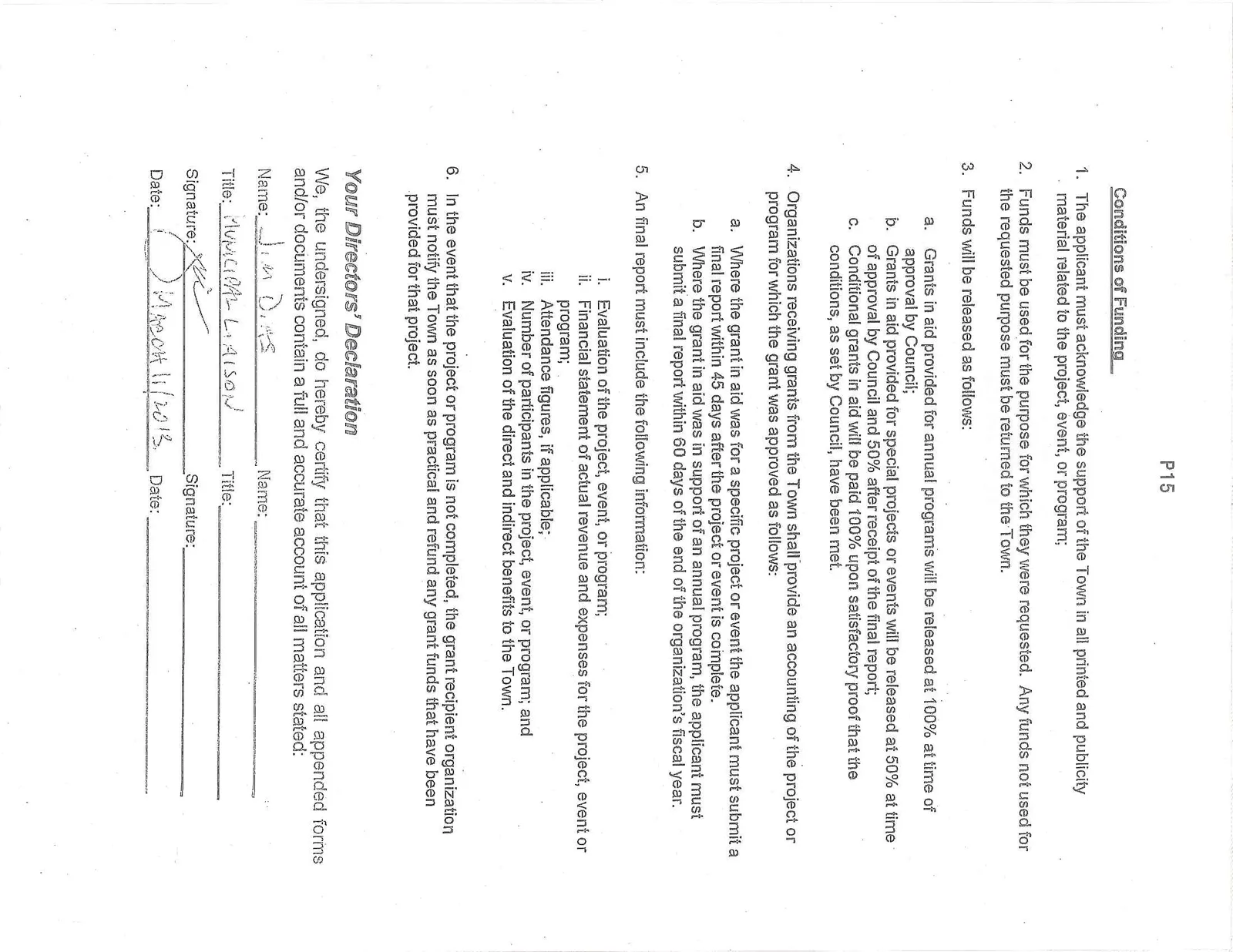 Conditions of Funding and Directors' Declaration