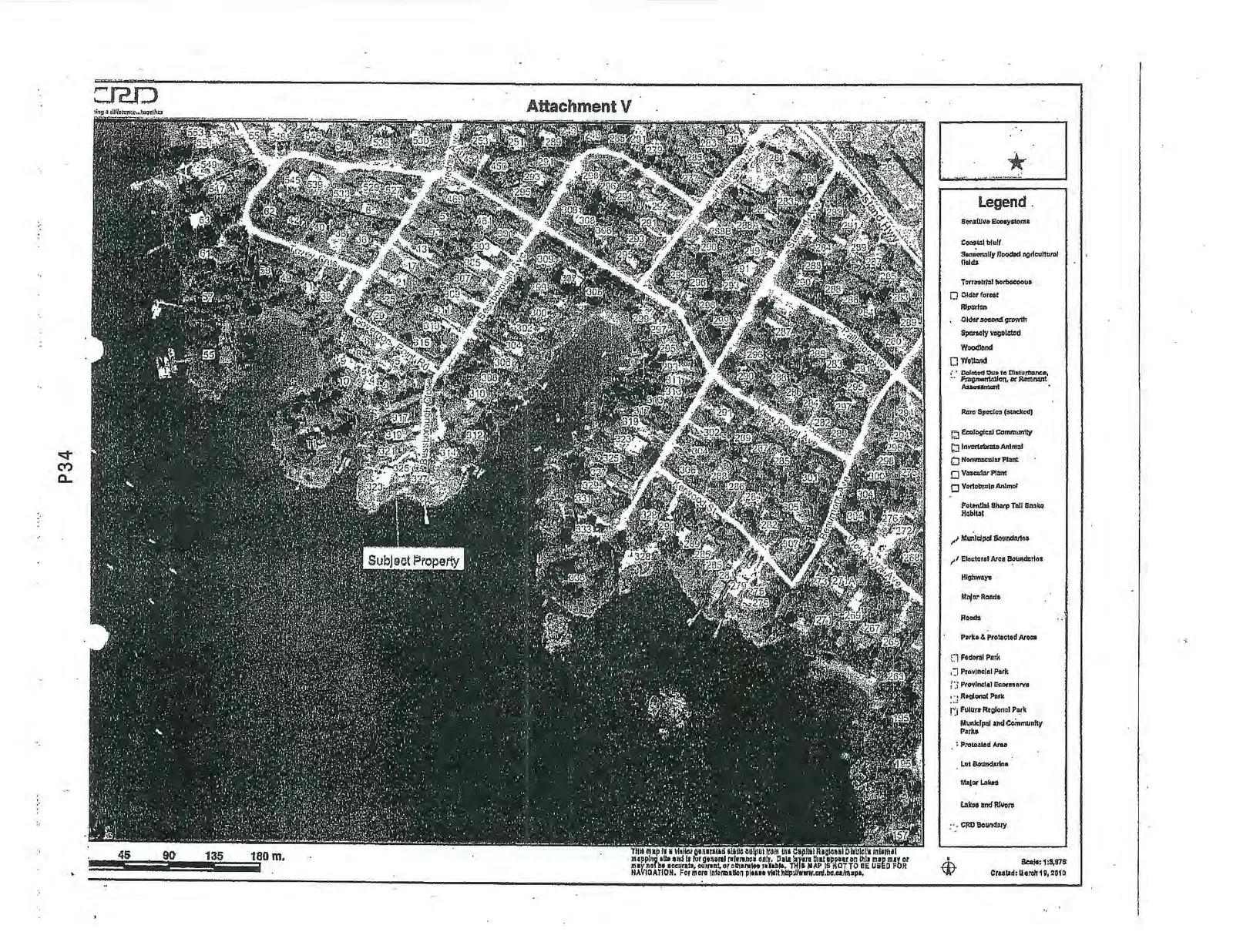 Aerial map showing property lots and roads in a coastal area, with a specific "Subject Property" identified on the shoreline.