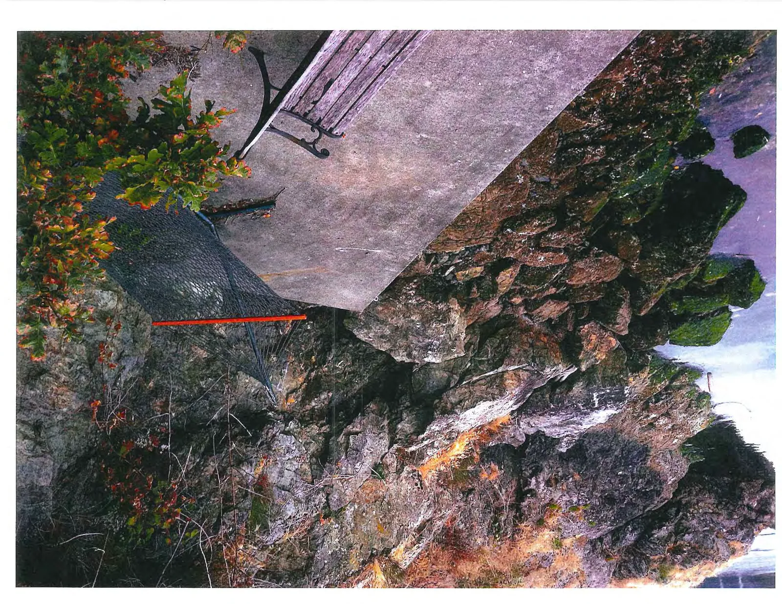 Close-up view of the hammock area against a rocky embankment.