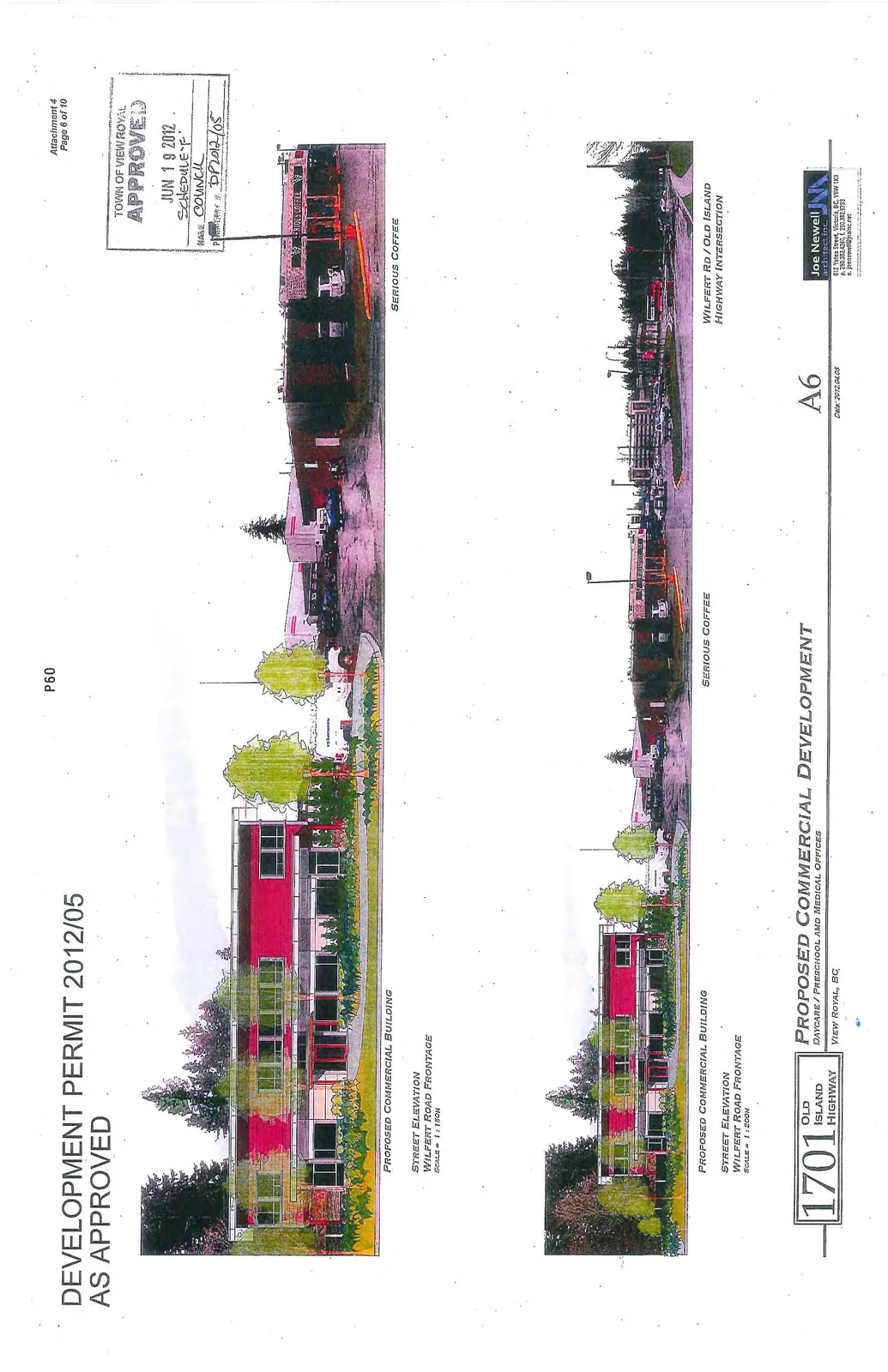 Architectural rendering showing the proposed commercial building's appearance from Wilfert Road