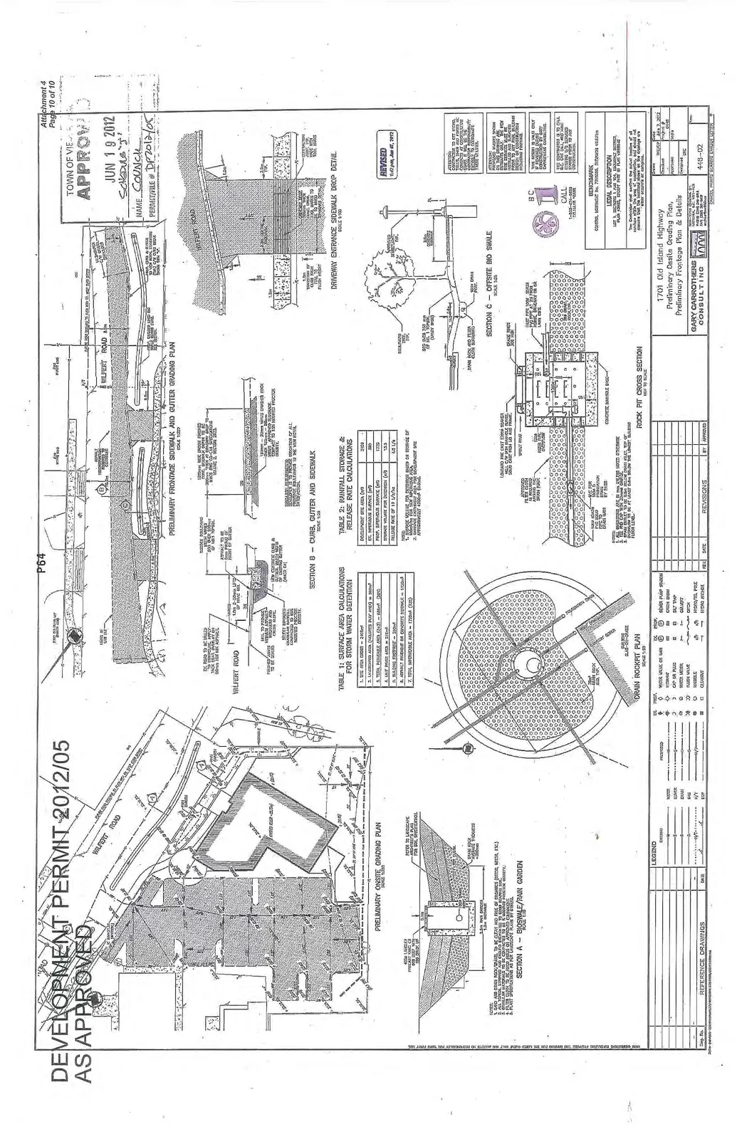 Preliminary Onsite Grading Plan diagram showing elevation points across the property