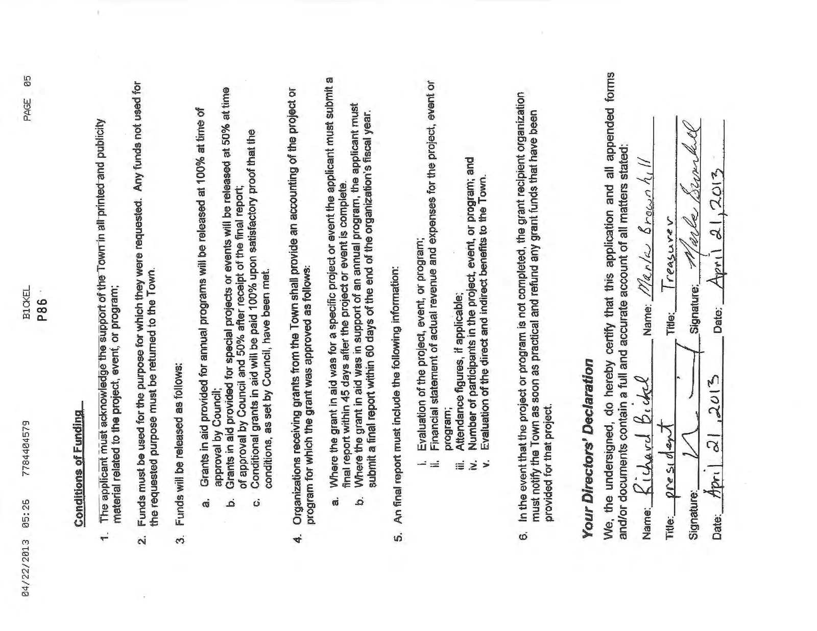 Conditions of Funding and Directors' Declaration