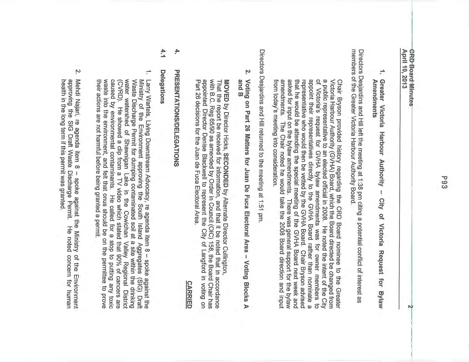Second page of minutes covering GVHA discussion and Part 26 voting appointments