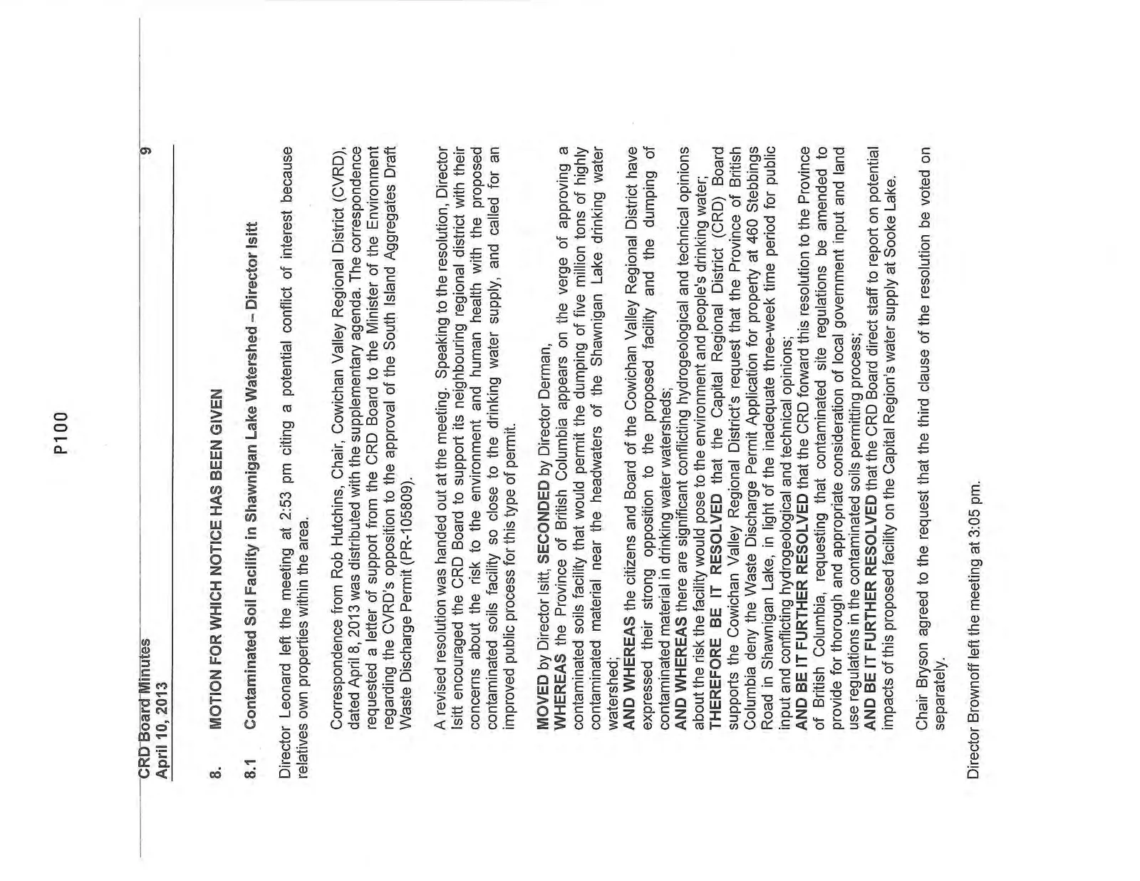 Ninth page of minutes regarding the Shawnigan Lake contaminated soil facility motion