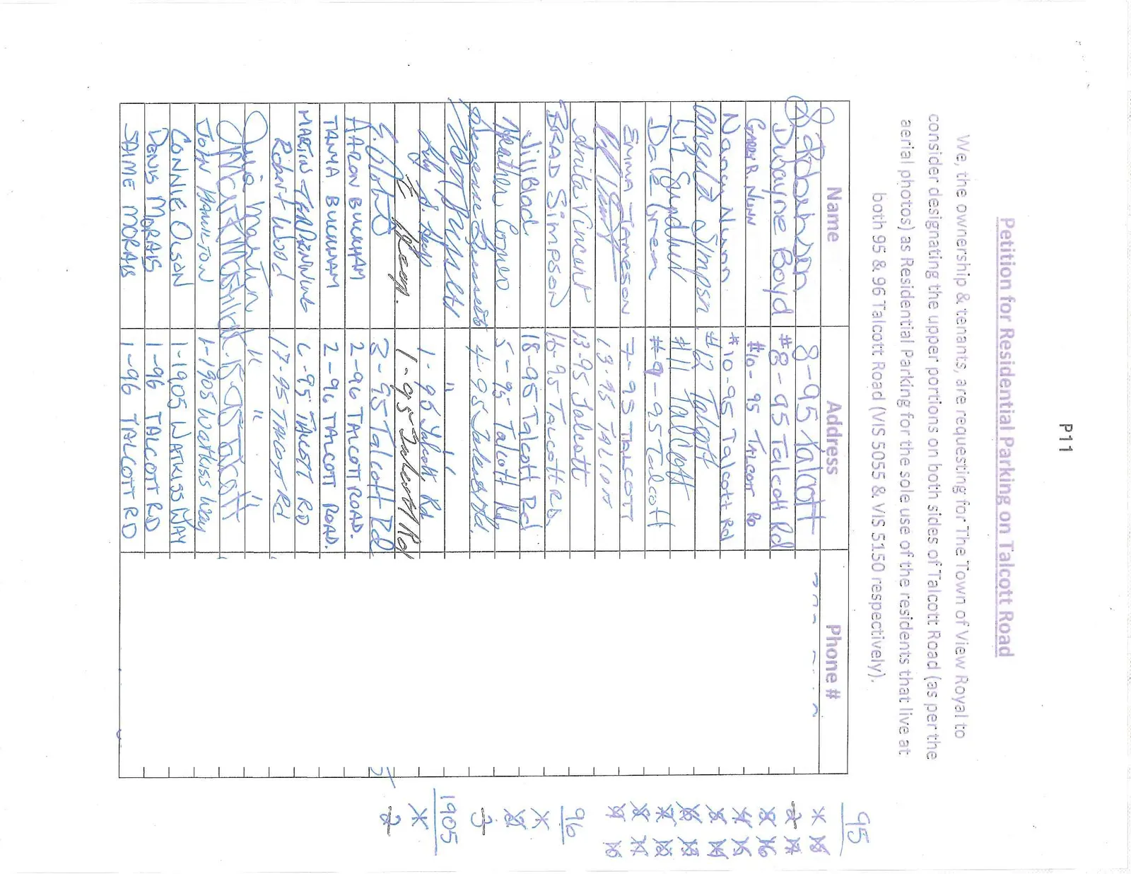 First page of the Petition for Residential Parking on Talcott Road