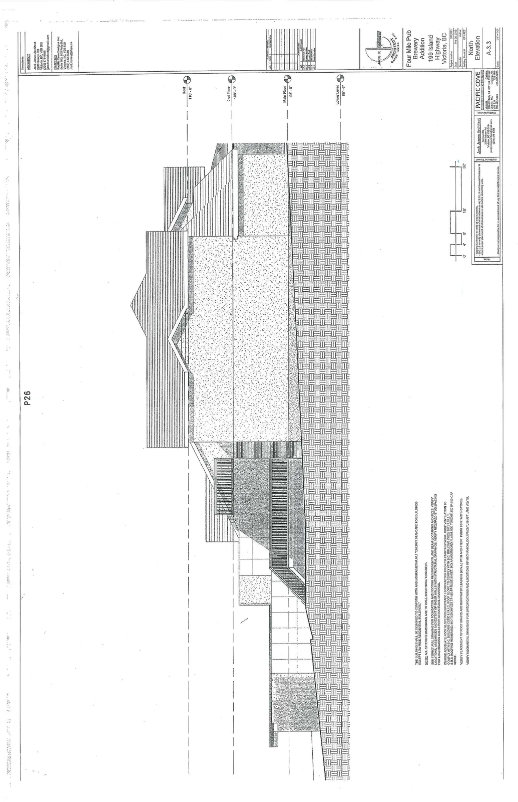 Architectural drawing showing the North Elevation of the brewery addition