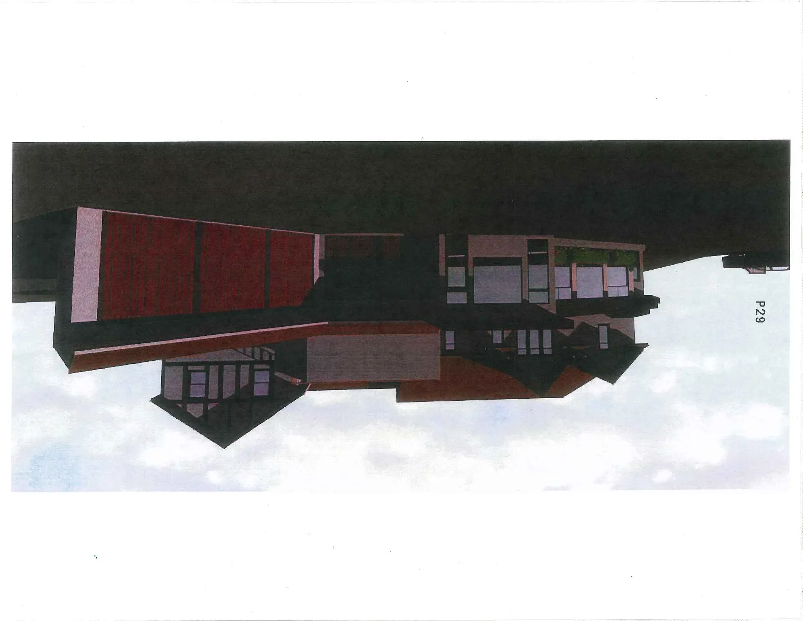 3D architectural rendering of house exterior showing various elevations