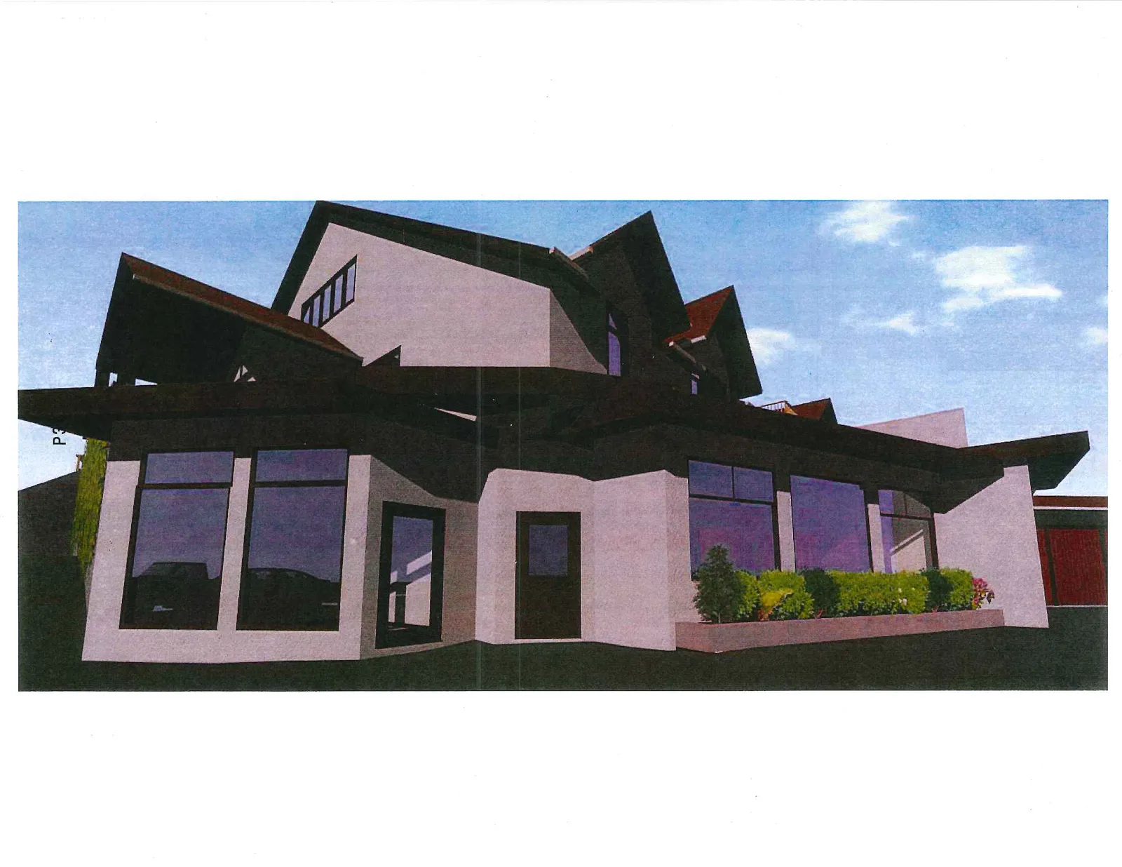 3D architectural rendering close-up of house entrance and windows