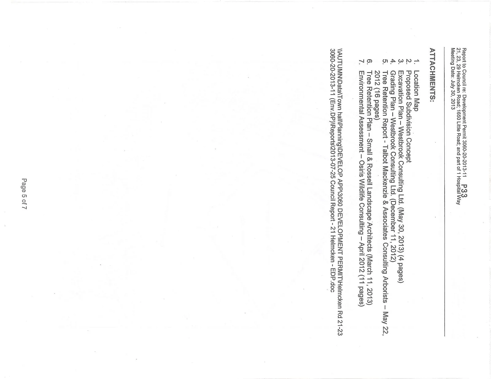 List of attachments and document file path for Development Permit 3060-20-2013-11