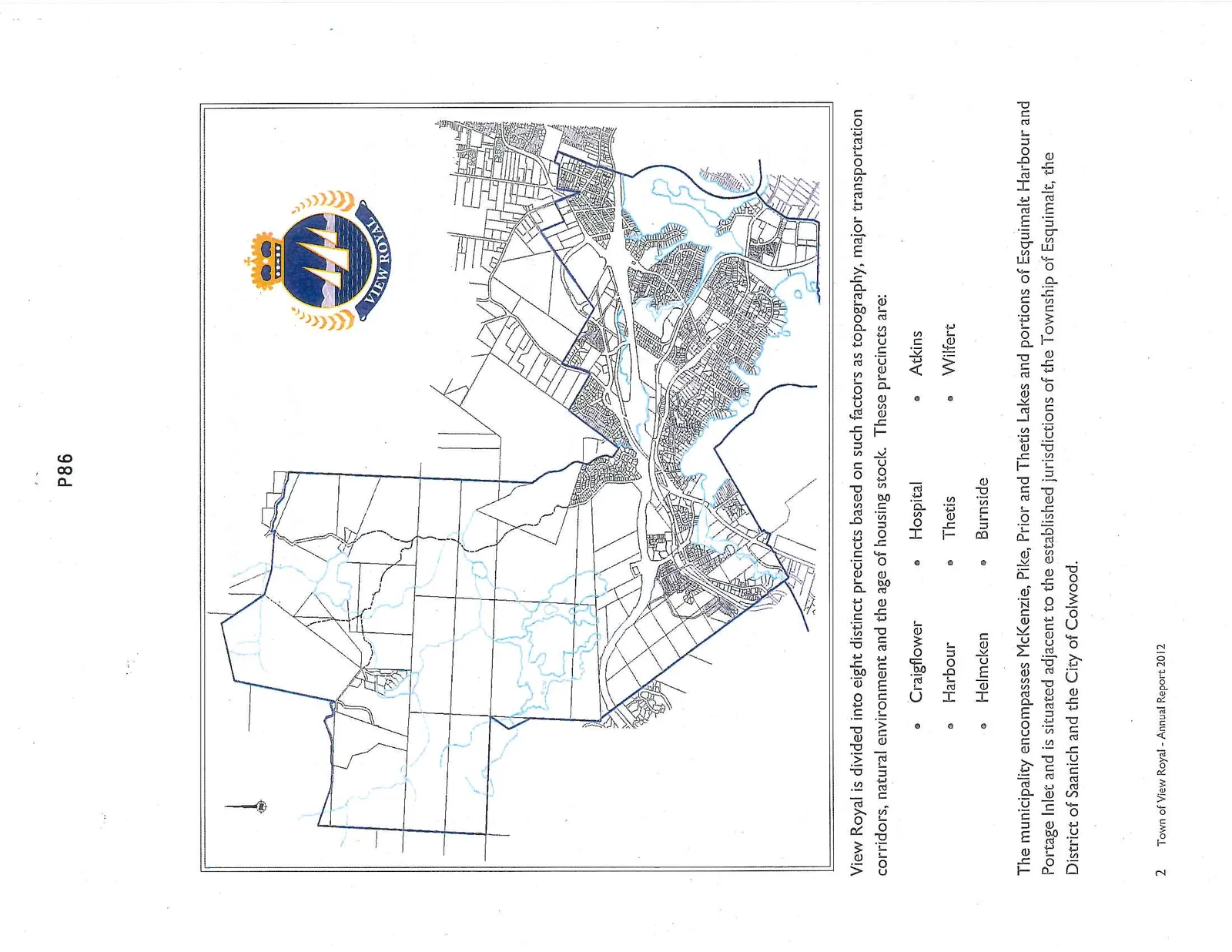 Map of View Royal divided into eight distinct precincts
