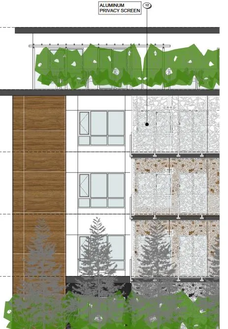 Building facade diagram with privacy screens indicated