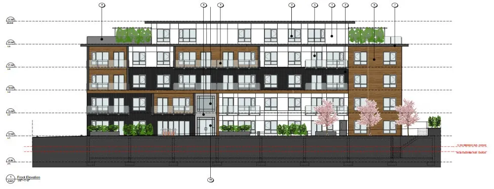 Front elevation rendering of the proposed building - Option 1