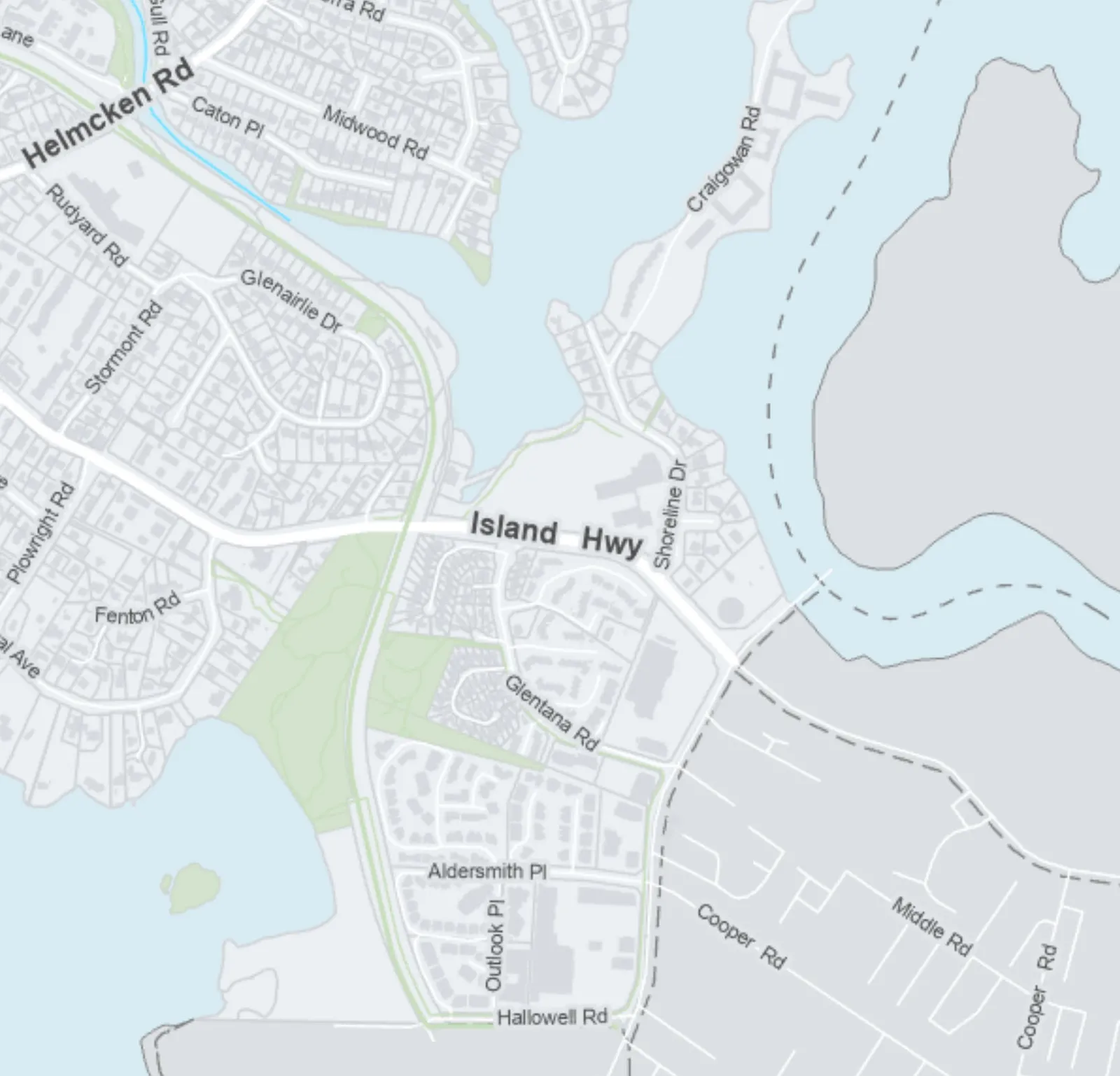 Map segment showing Island Highway, Glentana Road, and the Esquimalt Nation area