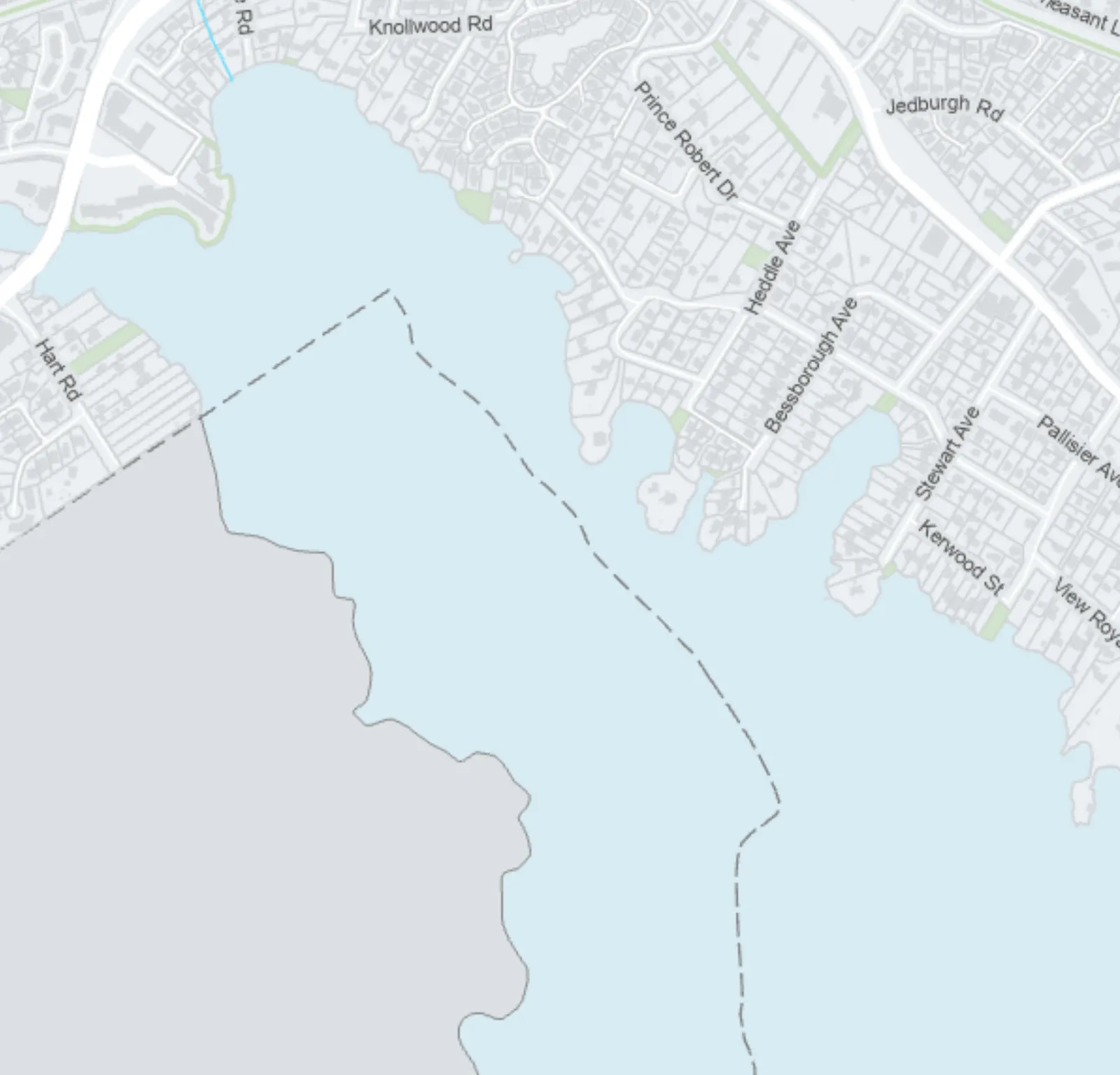Map segment showing the coastline of Esquimalt Harbour and surrounding residential streets