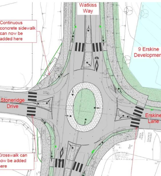 Detailed technical drawing of the revised oval roundabout design