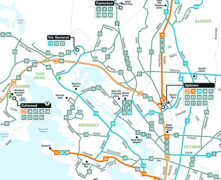 Map of existing transit network in Victoria/View Royal area