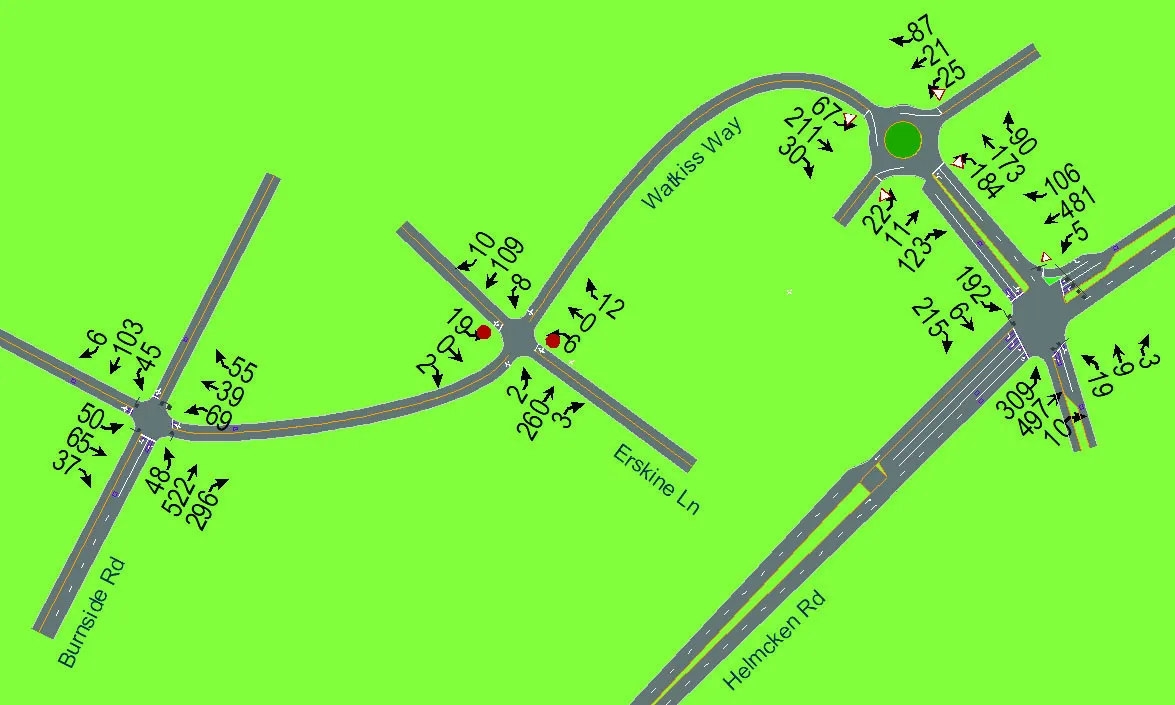 Diagram of existing AM traffic volumes