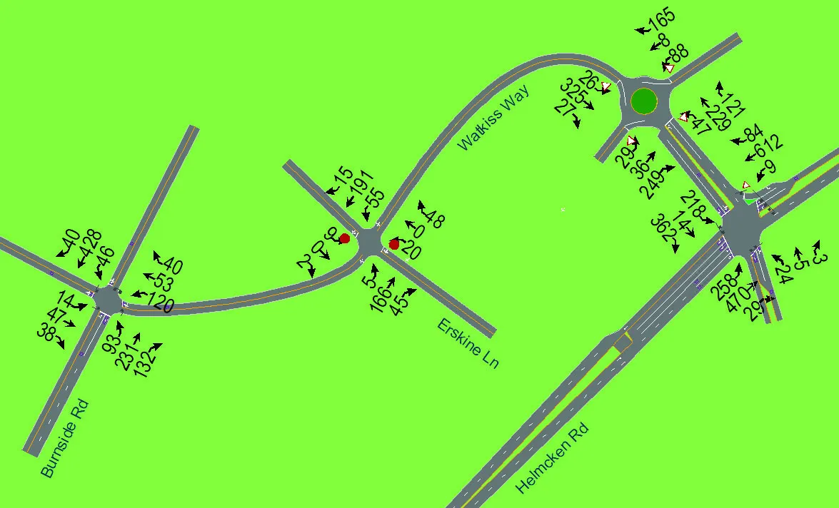 Diagram of existing and site PM traffic volumes