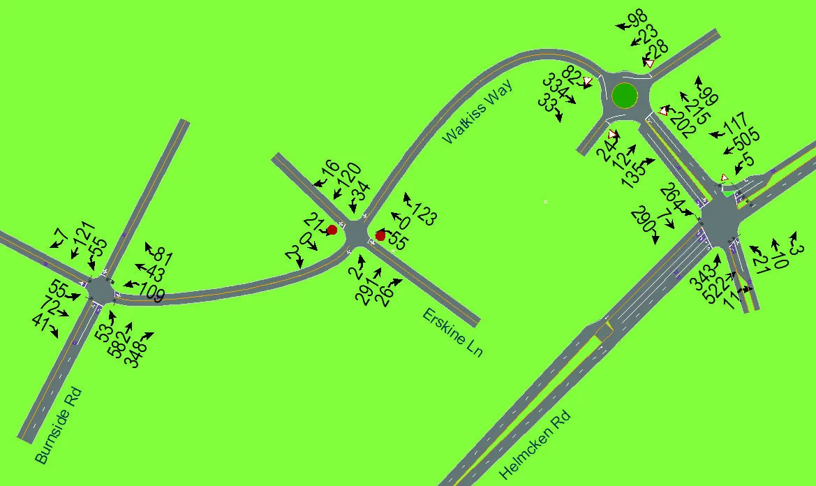 Diagram of horizon year 2033 PM traffic volumes