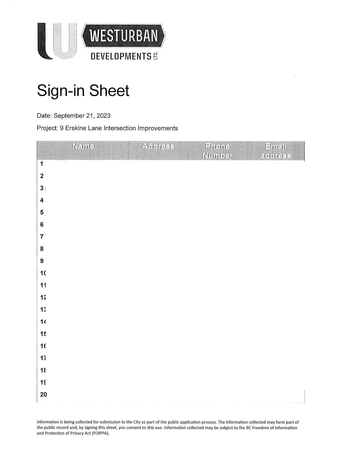 Blank sign-in sheet page 1