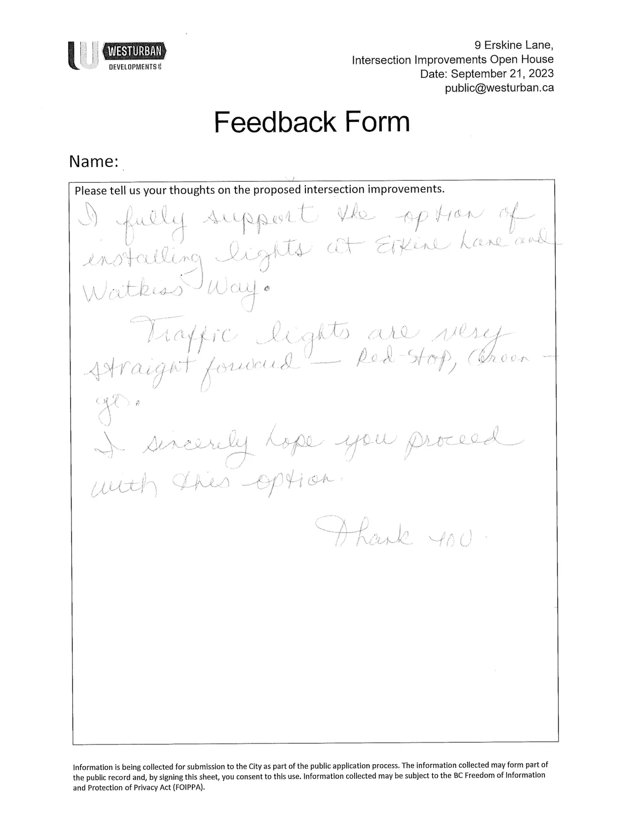 Feedback form fully supporting traffic light option