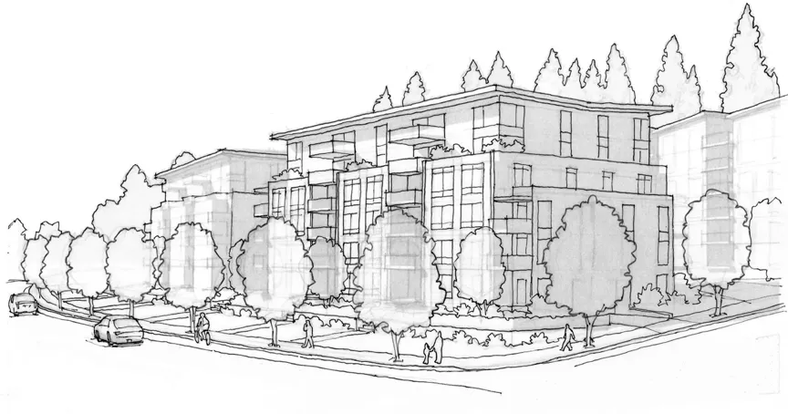 Architectural line sketch of the proposed multi-family buildings