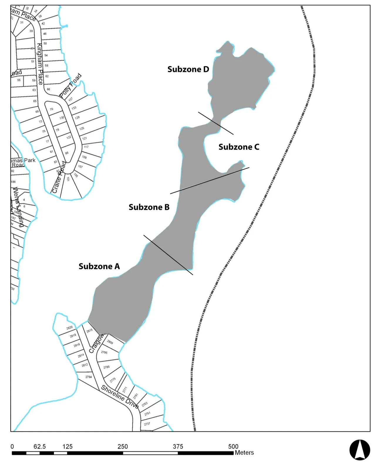 Map of Christie Point Residential area divided into Subzones A, B, C, and D