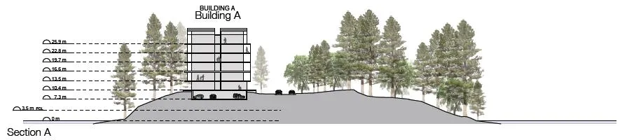 Section A - Building A cross-section diagram