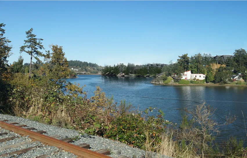 View from E&N Rail Trail toward Christie Point at the time of planting