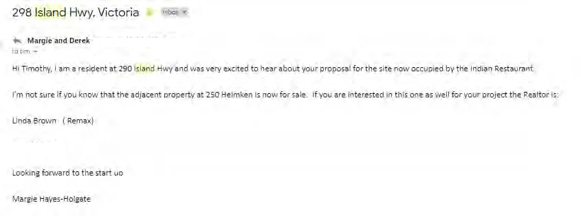 Email correspondence from Margie Hayes-Holgate expressing excitement for the proposal