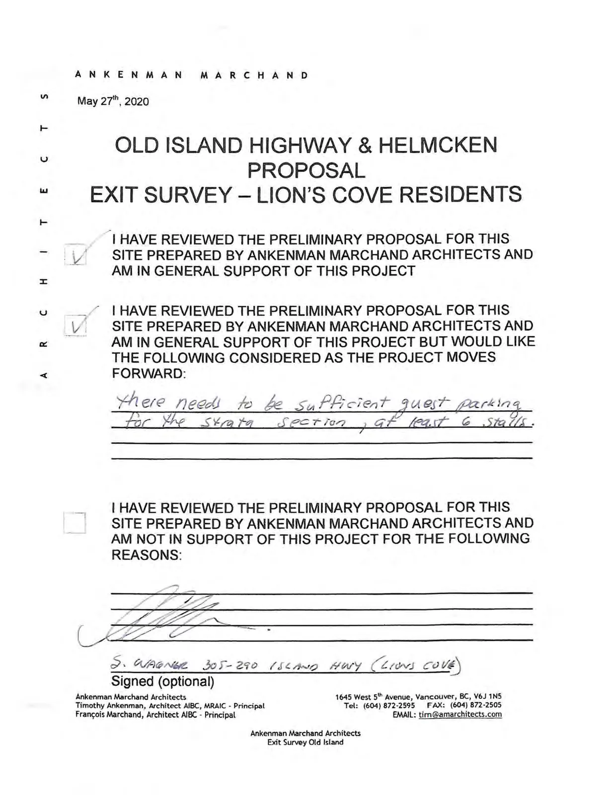 Exit Survey for S. Wagner