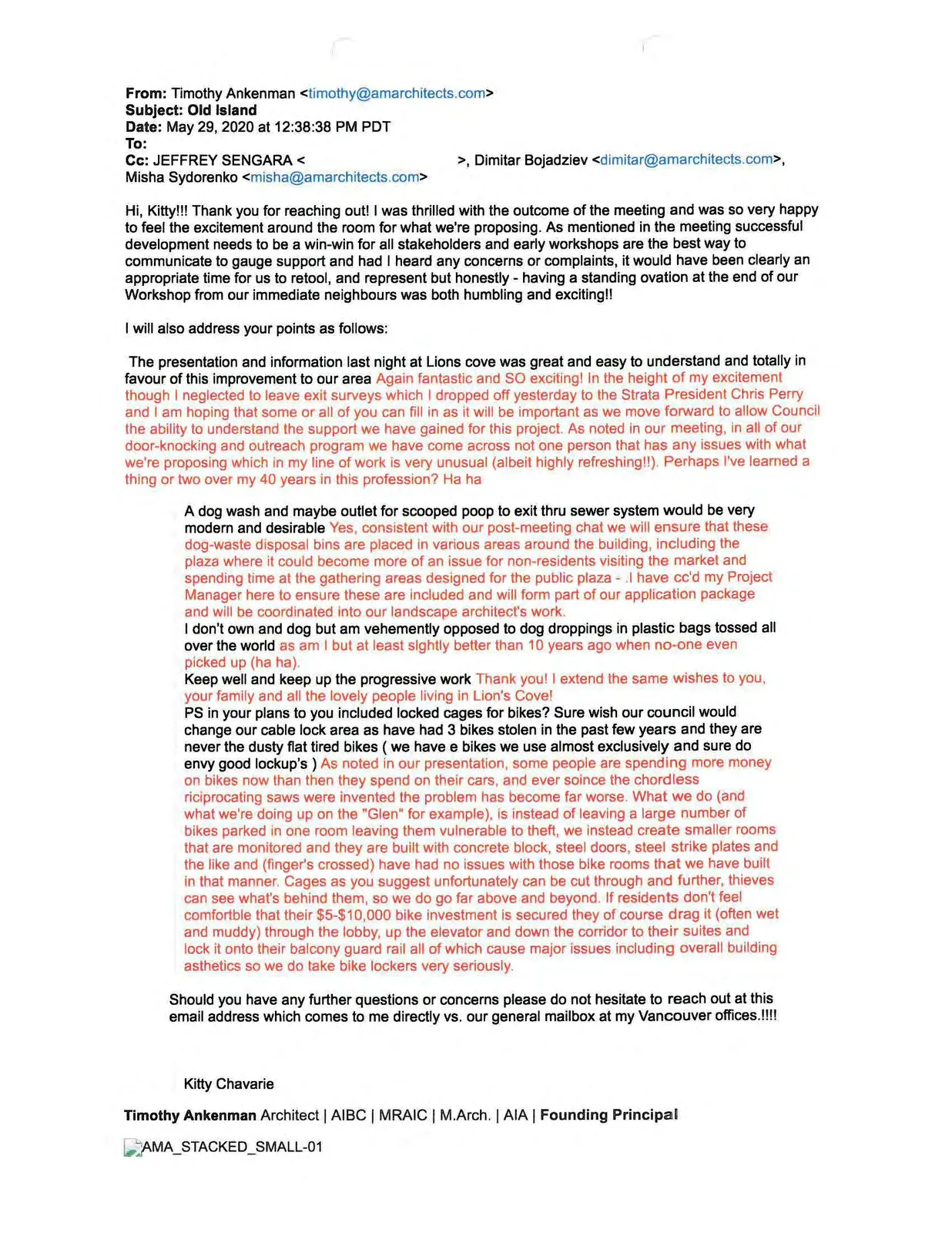 Email from Timothy Ankenman to Kitty Chavarie