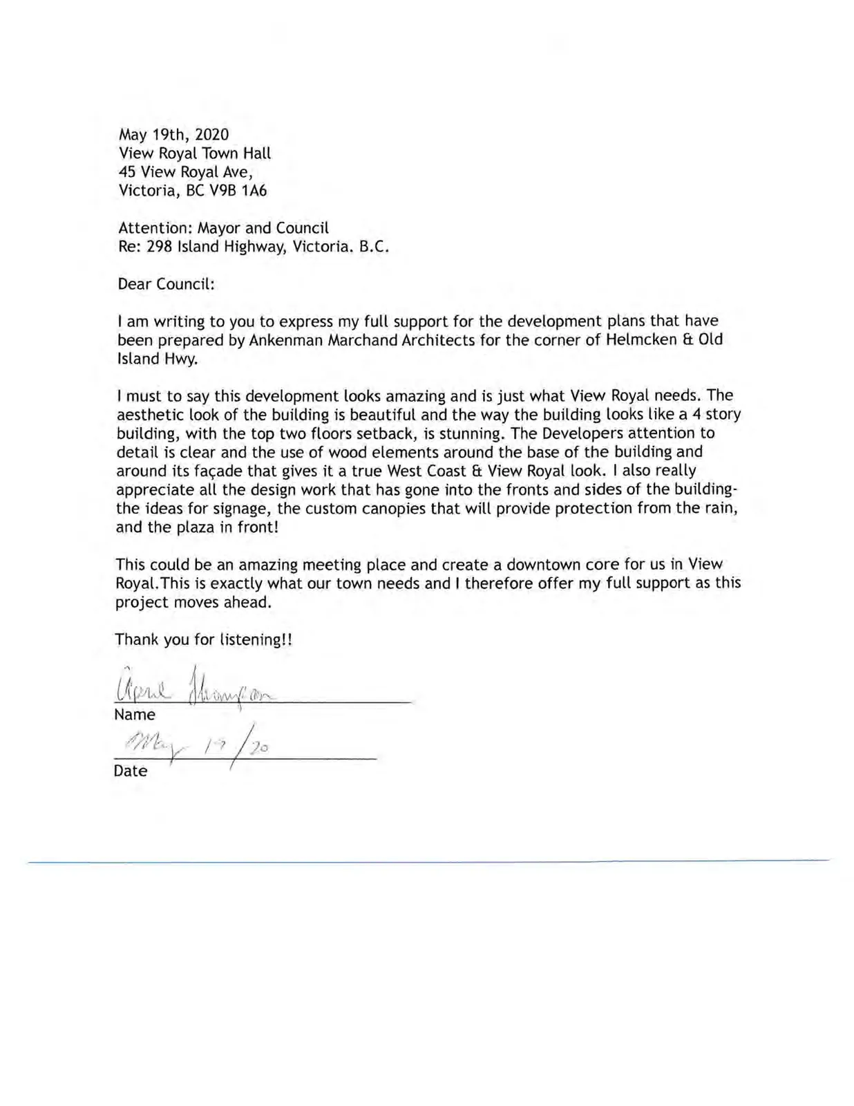 Letter of support from April Thompson