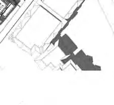 Longitudinal section through the building showing elevator shafts and floor levels