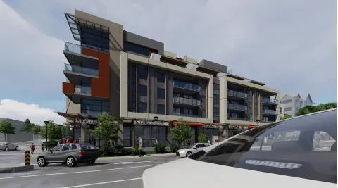 Rendering indicating that only a 4-story facade is visible from the street level