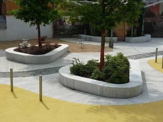 Rendering of concrete planters with integrated seating