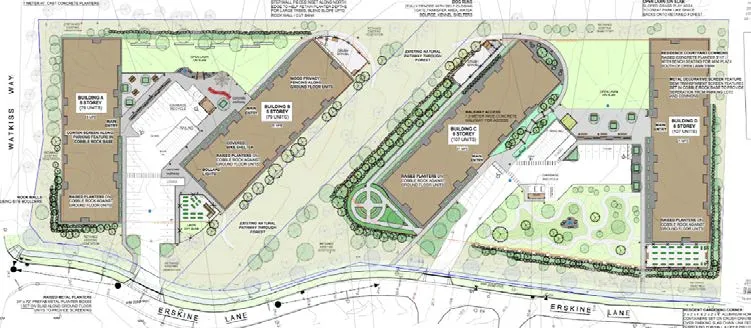 Site plan for the previous proposal with a different building and parking layout