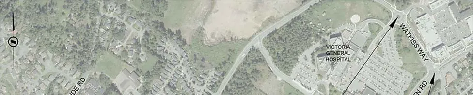 Aerial map showing Watkiss Way and Burnside Road area for PM peak hour