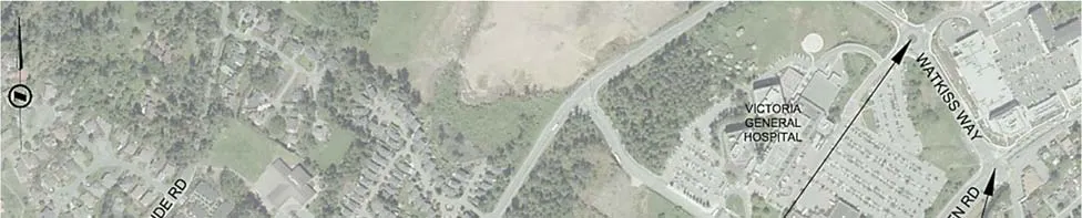 Aerial map showing Watkiss Way and Burnside Road area for AM Post-Development