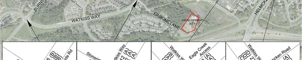 Aerial map showing Erskine Lane, development site, and Victoria General Hospital area for PM Post-Development