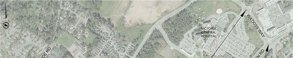 Aerial map showing Watkiss Way and Burnside Road area for 2028 PM Background