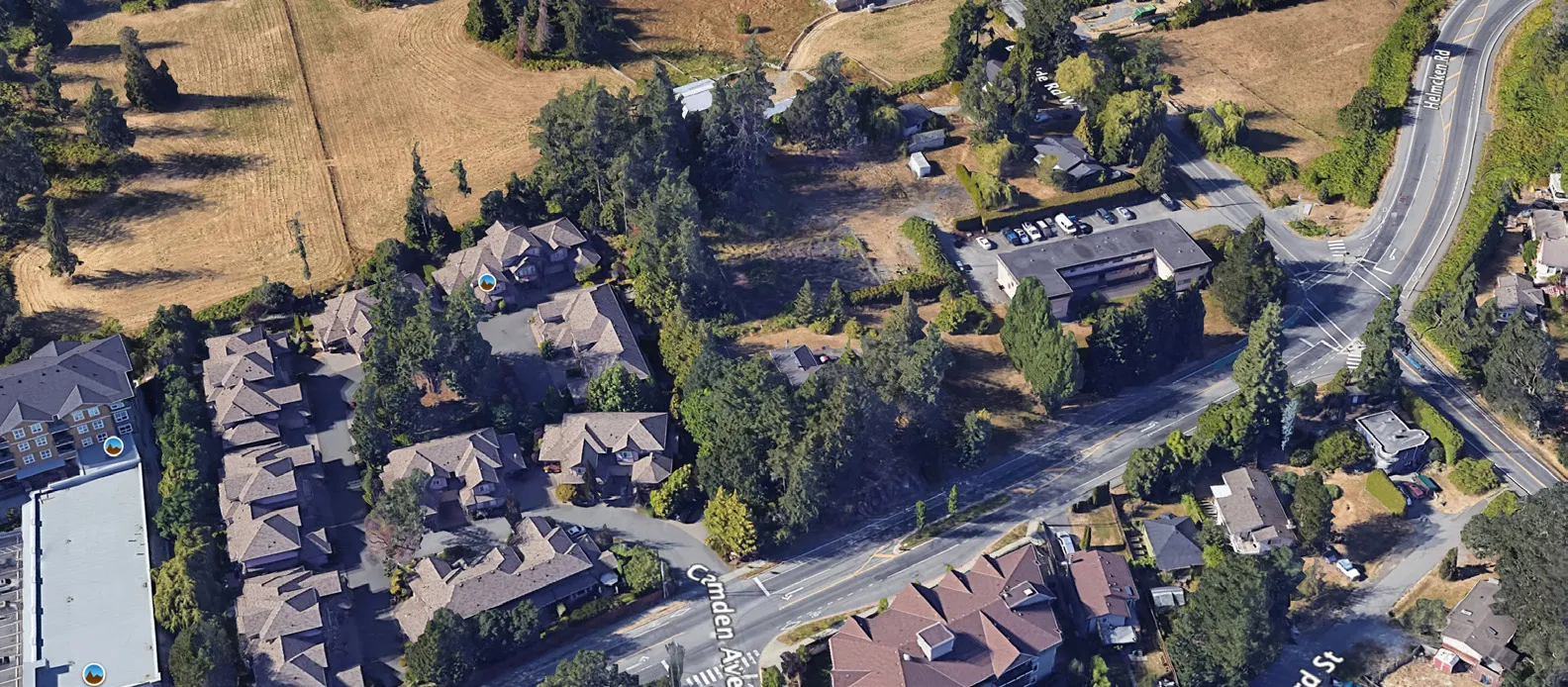 Aerial photograph of the existing residential buildings and landscape on the site