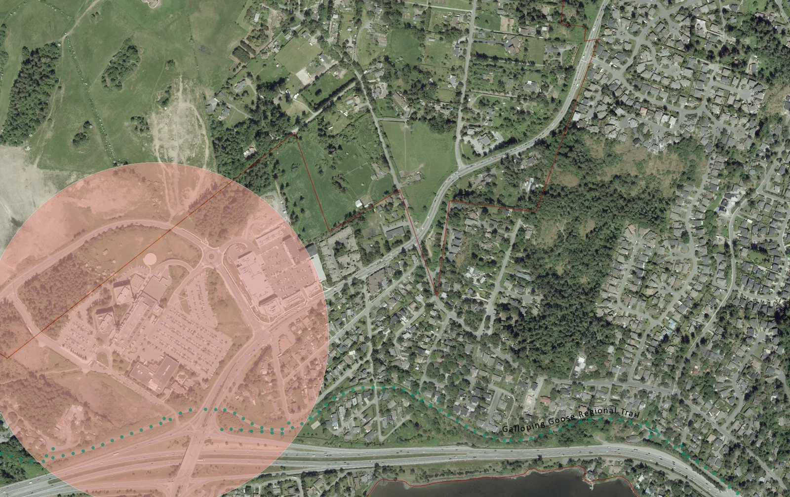 Aerial map showing the site's proximity to Victoria General Hospital and Eagle Creek Village