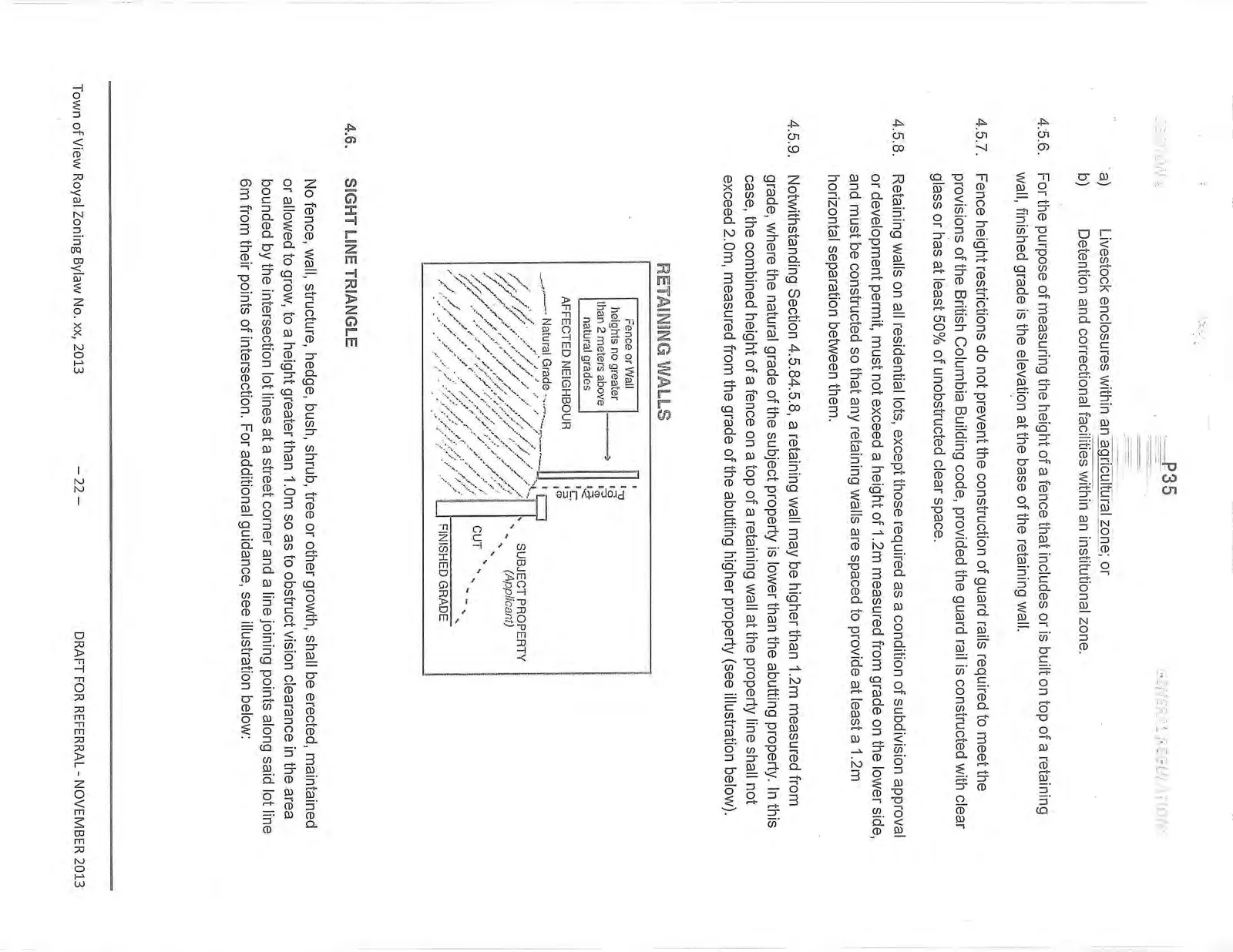 Diagram showing Retaining Walls height standards for adjacent properties with differing natural grades