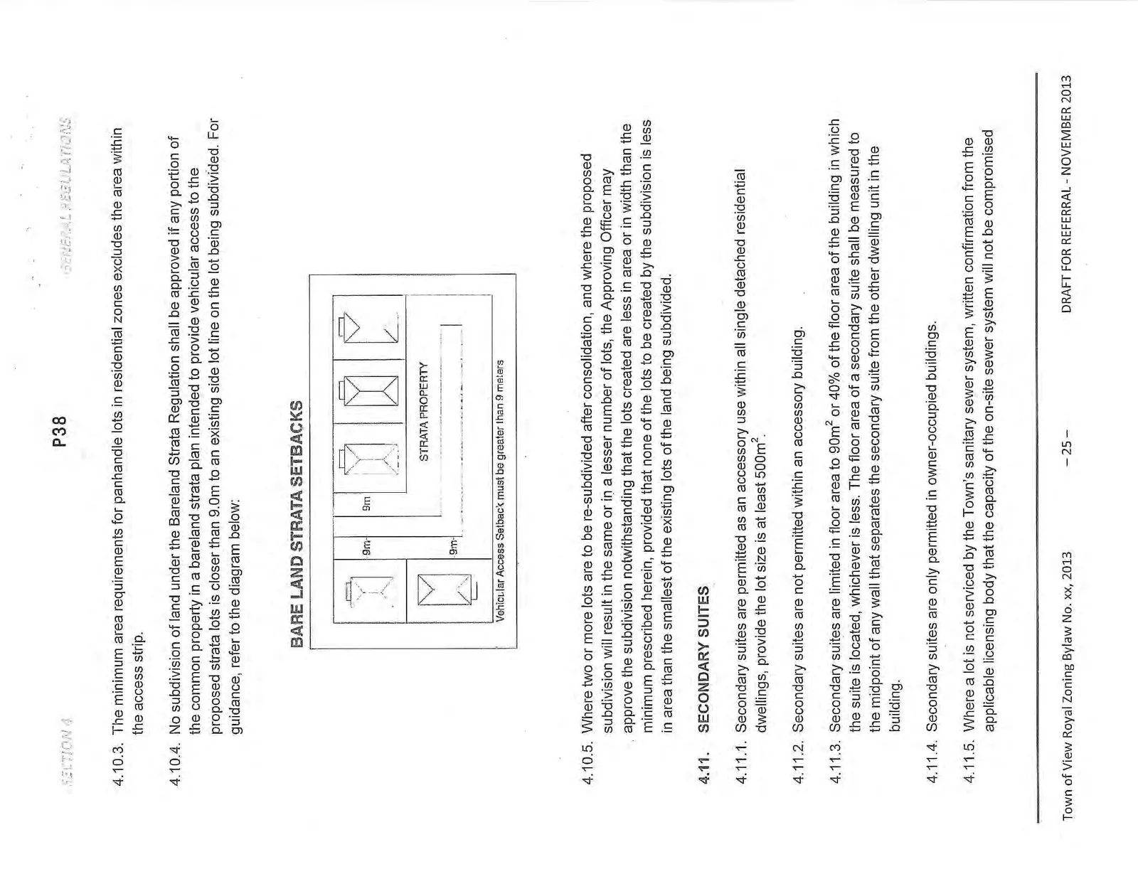 Bare Land Strata Setbacks diagram illustrating that vehicular access setbacks must be greater than 9 meters