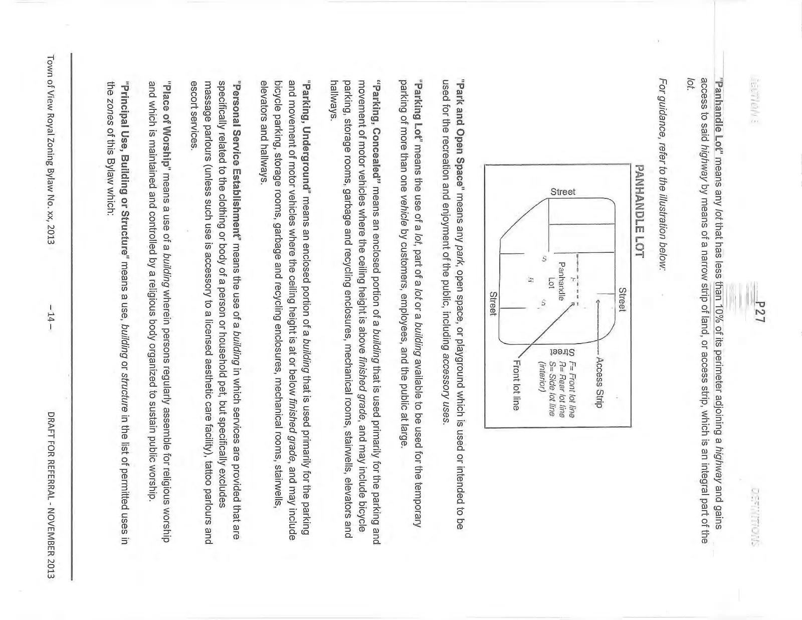 Panhandle Lot illustration showing Access Strip connecting a lot to the street, defining front, rear, and side lot lines
