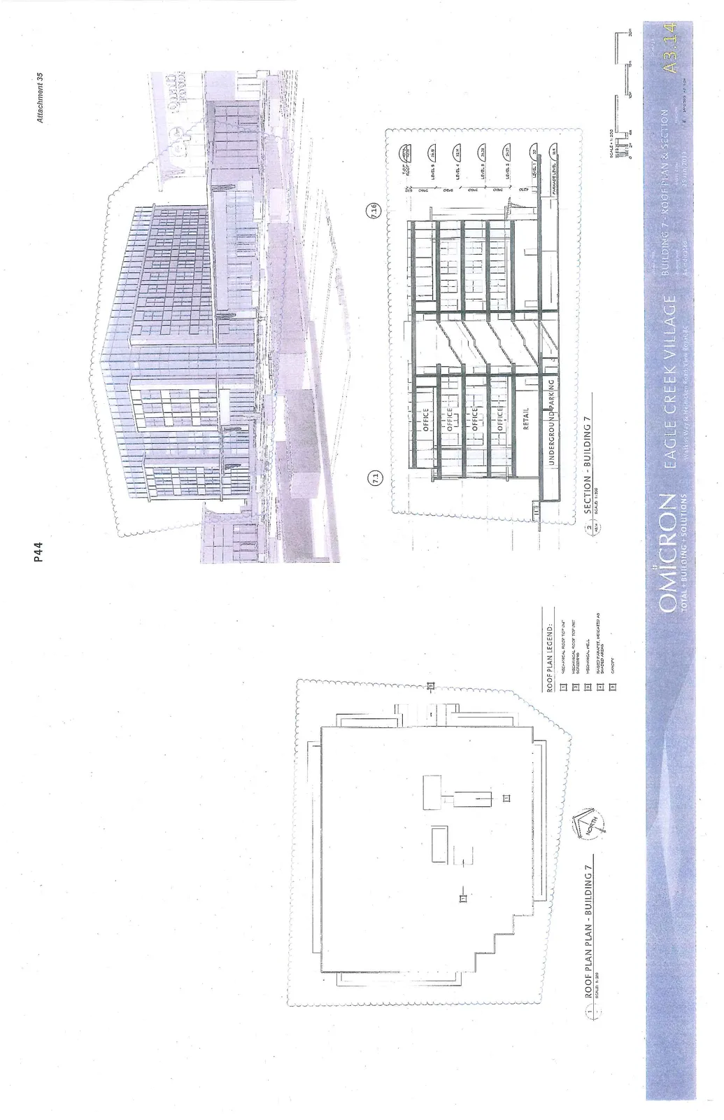 Architectural perspective rendering showing the exterior design of Building 7